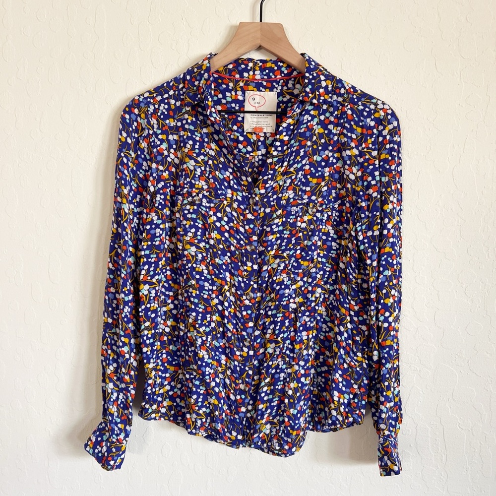 Anthropologie Navy Floral Button-Down Shirt